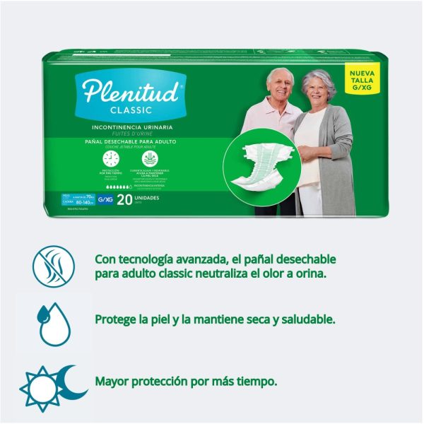 Detalles de los pañales para adulto Plenitud Classic Grandes